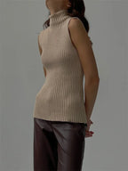 Women's Ribbed Turtleneck Knit Sleeveless Top