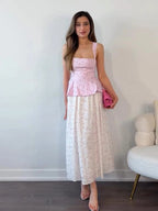 Women's Striped Printed Waist Cinching Ruffle Spaghetti Strap Sleeveless Backless Corset