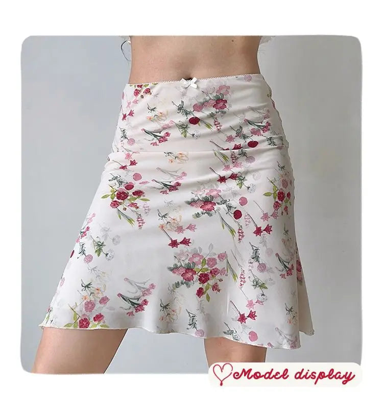 Floral Retro Mesh Mini Skirt With Fish Tail