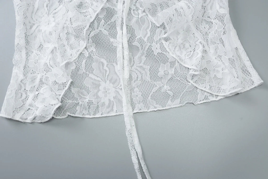Lace Up See Through Cardigan Top With Ruffle Lace Trim For Women Elegant Retro Inspired Party Top