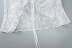 Lace Up See Through Cardigan Top With Ruffle Lace Trim For Women Elegant Retro Inspired Party Top