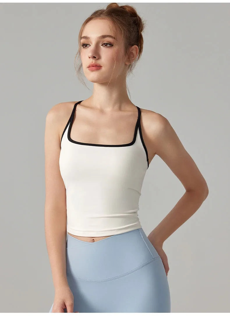 Colorful Yoga Vest With Fixed Chest Pads Women Gym Sleeveless Tank Top For Fitness And Running
