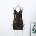 Beaded Sequin Two Piece Set Sleeveless Backless Crop Top And Mini Skirt Glam Outfit