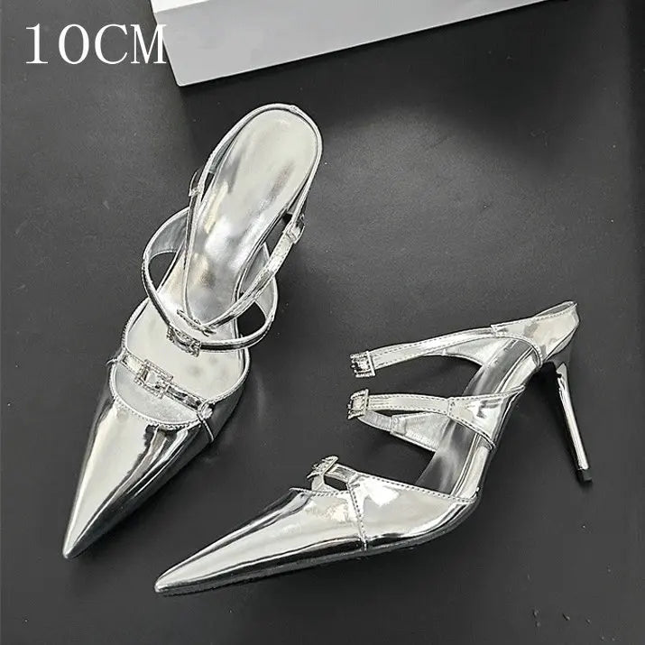 Sparkle Rhinestone Patent Leather Sandal With Thin Strap