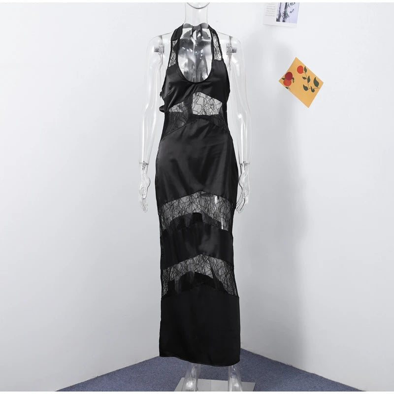 Lace See Through Sling Maxi Dress Evening
