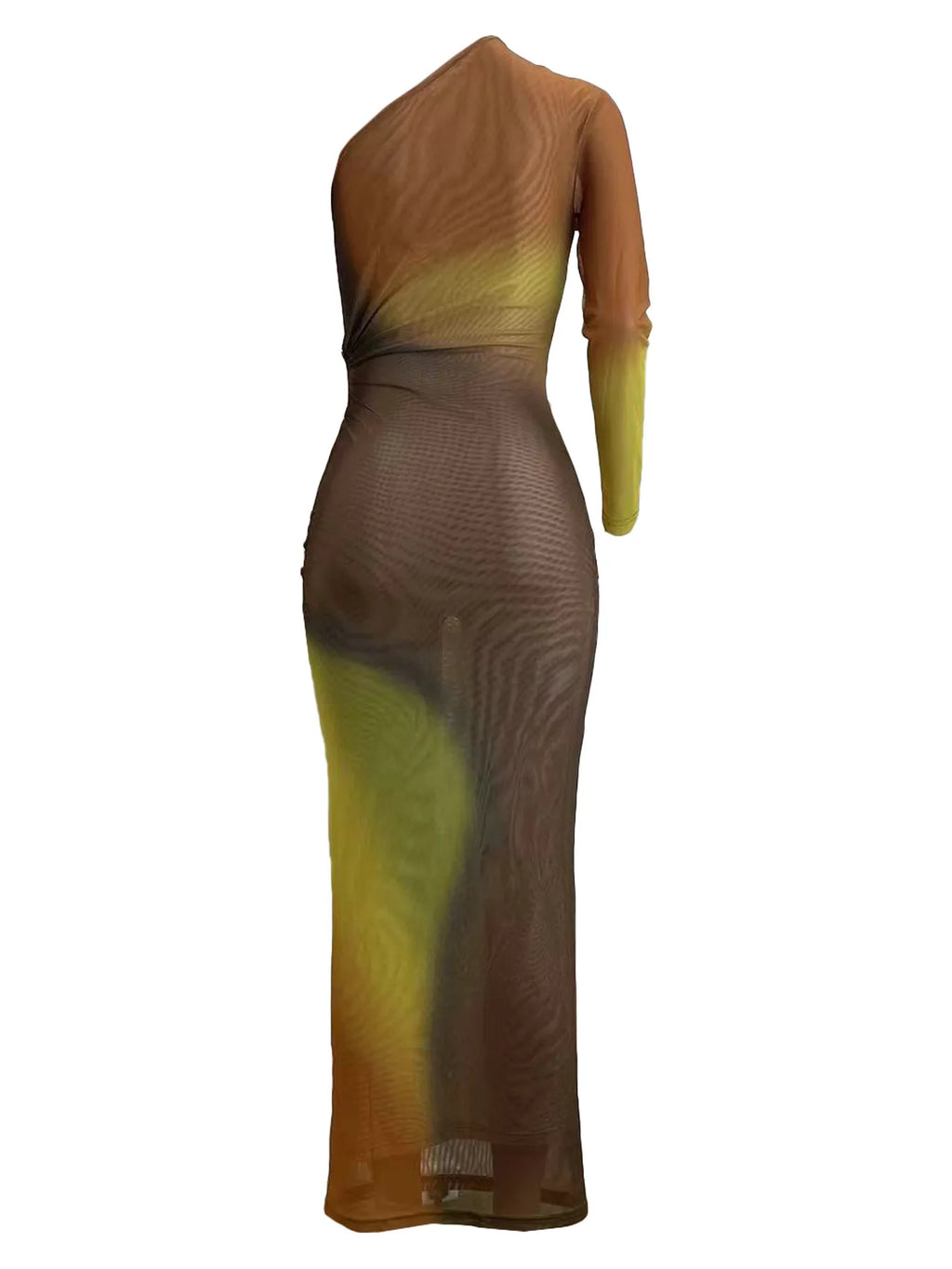 Long Maxi Dress With Skew Collar Full Sleeves Mesh See Through