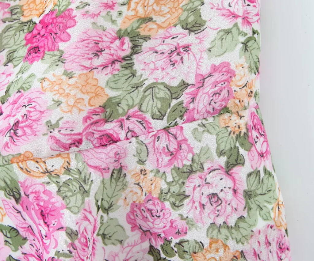 Floral Print Sexy Sling Mini Women Lace Spliced O Neck A-line Dress