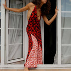 Bohemian Backless Halter Dress With Floral Print And Hollow Detailing