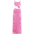 Ruched Set With Backless Camisole Top And Elastic Waist Skirt