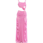 Ruched Set With Backless Camisole Top And Elastic Waist Skirt