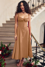 Spaghetti Strap Maxi Dress With Wrap Bow Lace Up Front Elegant Long Gown