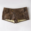 Vintage PU Leather Mini Shorts For Women With Zip Pockets Low Rise