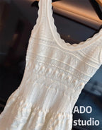 A Line Dress With Ruffled Knitted Vest For Women French Style