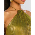 Off Shoulder Corset Halter Evening Gown With Slit