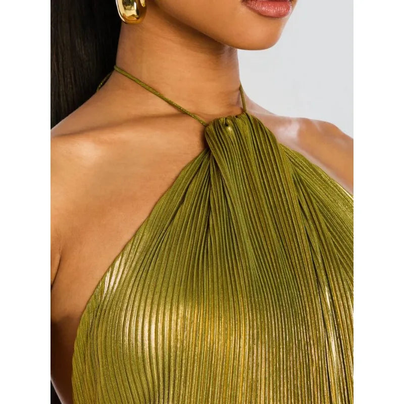 Off Shoulder Corset Halter Evening Gown With Slit