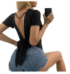 Backless Lace Up Tee With Hollow Out Detailing