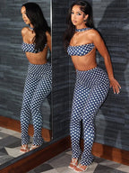 Polka Dot Halter Backless Two Piece Set