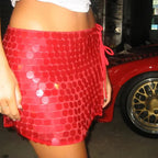 Sequin Side Split Mini Skirt With High Waist And Lace Up Detail