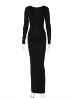 Elegant Backless Long Sleeve Maxi Dress With Bodycon Fit