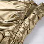 Two Piece Set Solid Color O Neck Top With Backless Lace Up And High Waist A Line Skirt