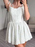 Floral Square Neck Sleeveless Bodycon Pleated Mini Dress