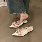 Elegant Floral Summer Sandals With Low Heel And Belt Strap