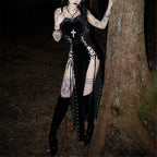 Velvet Gothic Gown With High Split Hem And Straps