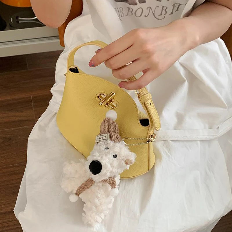 Soft Leather Bucket With Gold Button Tassel Luxe Everyday Shoulder Satchel For Women