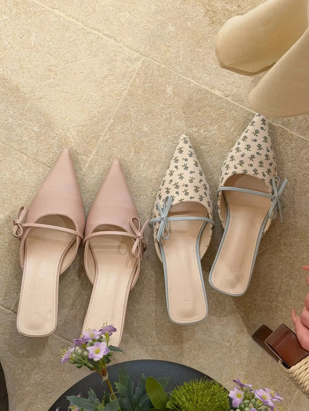 Elegant Bow Pointed Toe Mules With Thin Slip-on Heels