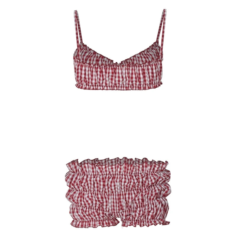 Stripe Two Piece Set With Elastic Camisole And Ruched Shorts l