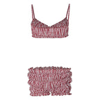 Stripe Two Piece Set With Elastic Camisole And Ruched Shorts l