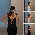 Knit Dress With Backless Hollow Out Lace Up Solid A Line Sleeveless