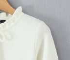 Lacing Up Bow Woodears O neck Open Buttons Through Crop Pointelle Knitted Cardigan Sweater Woman Jumper Knitwear