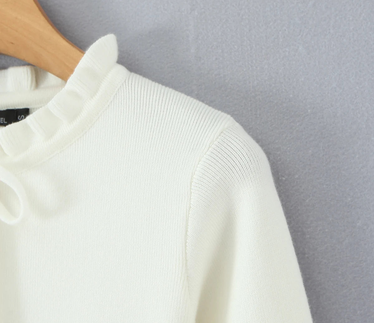 Lacing Up Bow Woodears O neck Open Buttons Through Crop Pointelle Knitted Cardigan Sweater Woman Jumper Knitwear