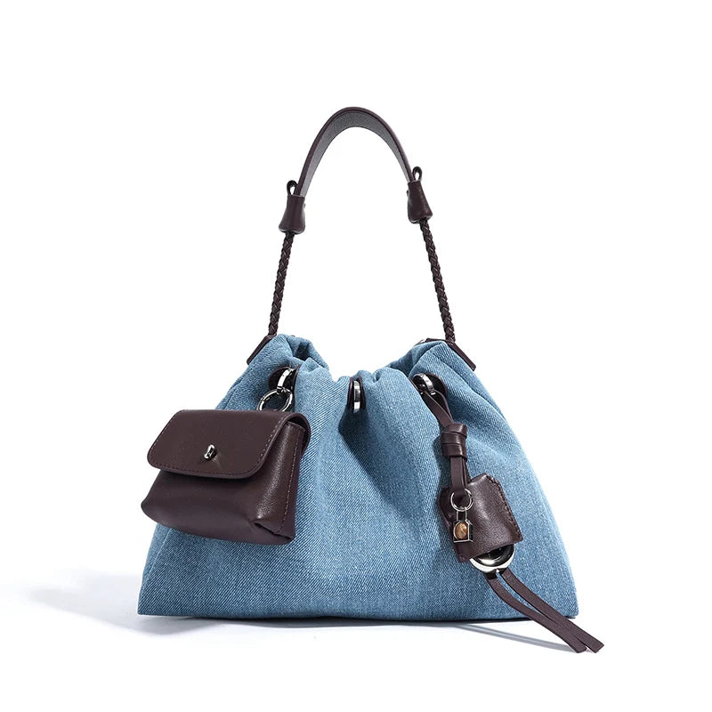 Denim Day Bag With Minimalist Crossbody