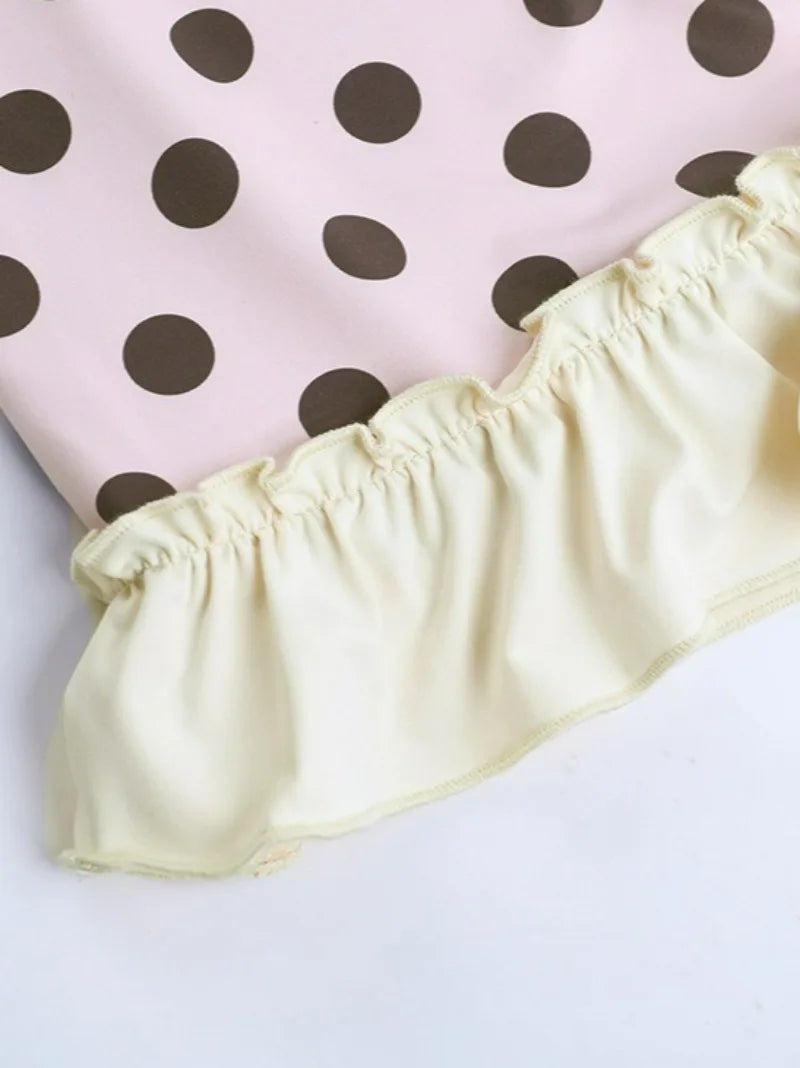 Sweet Spaghetti Strap Polka Dot Dresses Sexy Sleeveless Bowknot Ruched Mini