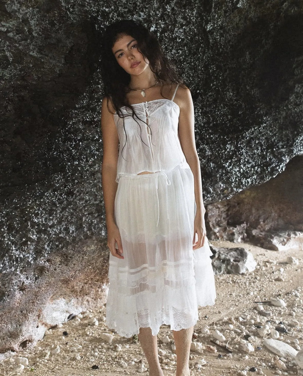 Lace Strap Boho Camisole Top Sheer Cotton Rayon Sleeveless