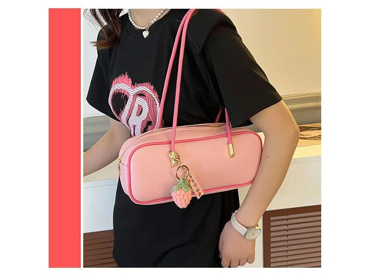 PU Pillow Shoulder Bag For Women With Textured Finish Baguette Style