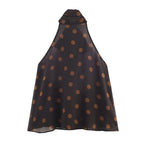 Polka Dot Off Shoulder Tank Top With Lace Up Bow Backless Sleeveless