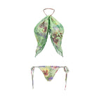Floral Bikini Set With Skirt Bandeau Style Swimwear
