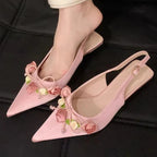 Elegant Floral Summer Sandals With Low Heel And Belt Strap