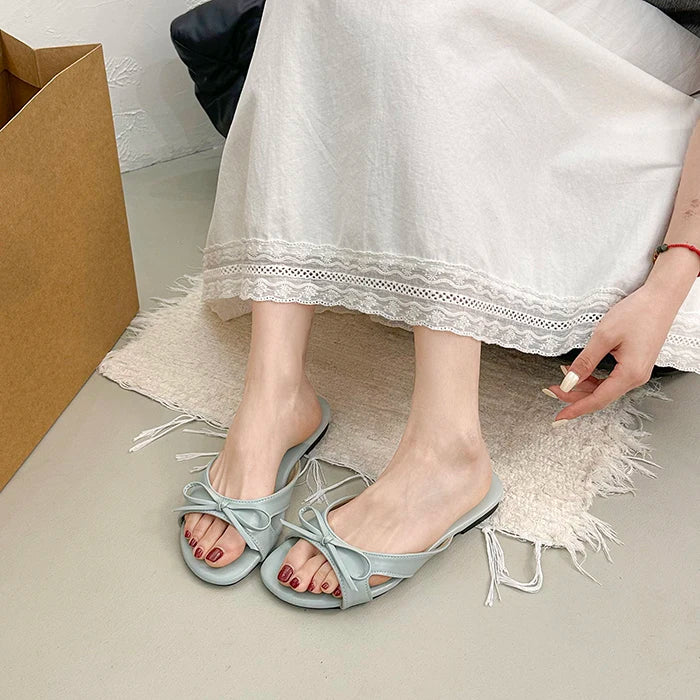 Butterfly Knot Open Toe Slides For Women Non Slip Flats