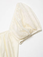 Female Slim Fit Square Neck Puff Sleeve Lace Ruched Corset Waist Short Blouse