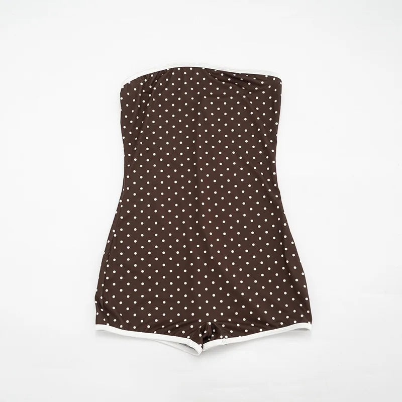 Polka Dot Strapless Playsuit For Women Backless Slim Fit Romper