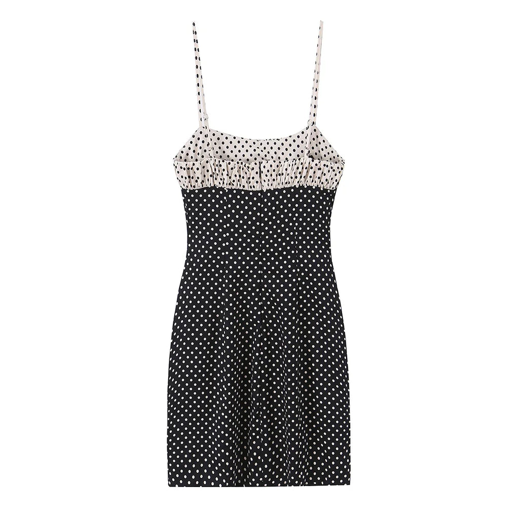 Black Polka Dot Summer Mini Dress With Bow Detail Sleeveless Slimming Waist