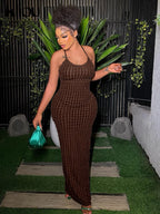Ruched Spaghetti Strap Maxi Dress Backless Bandage For Women