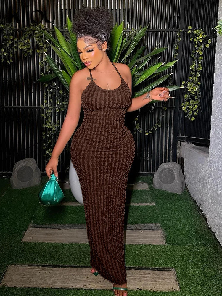 Ruched Spaghetti Strap Maxi Dress Backless Bandage For Women