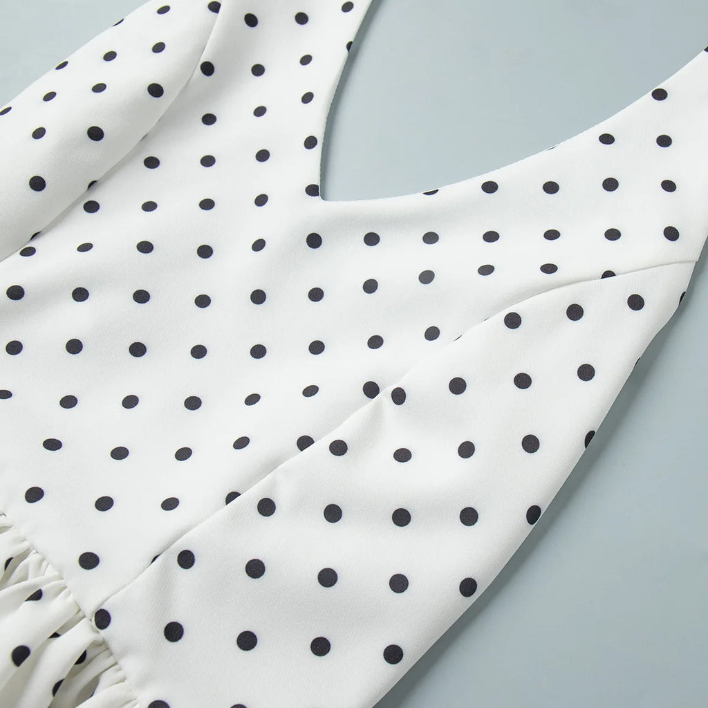 Dot Print Halter Top Set With Wide Leg Pants