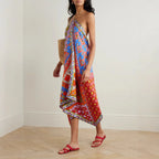 Dreamy Boho Breeze Satin Halter Neck Maxi Dress