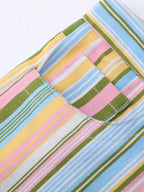 Vivid Multicolor Stripe Wide Leg Jeans With Pockets Low Waist Denim Trousers